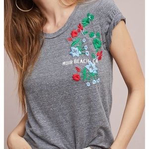 Anthropologie Dolan West coast Muir Beach embroidered gray tee t-shirt top S